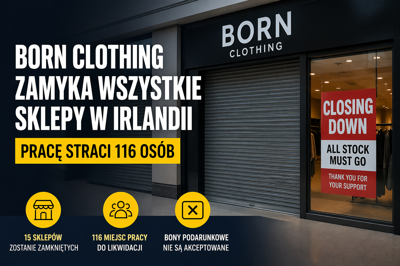 Born Clothing zamyka wszystkie sklepy w Irlandii. Pracę straci 116 osób