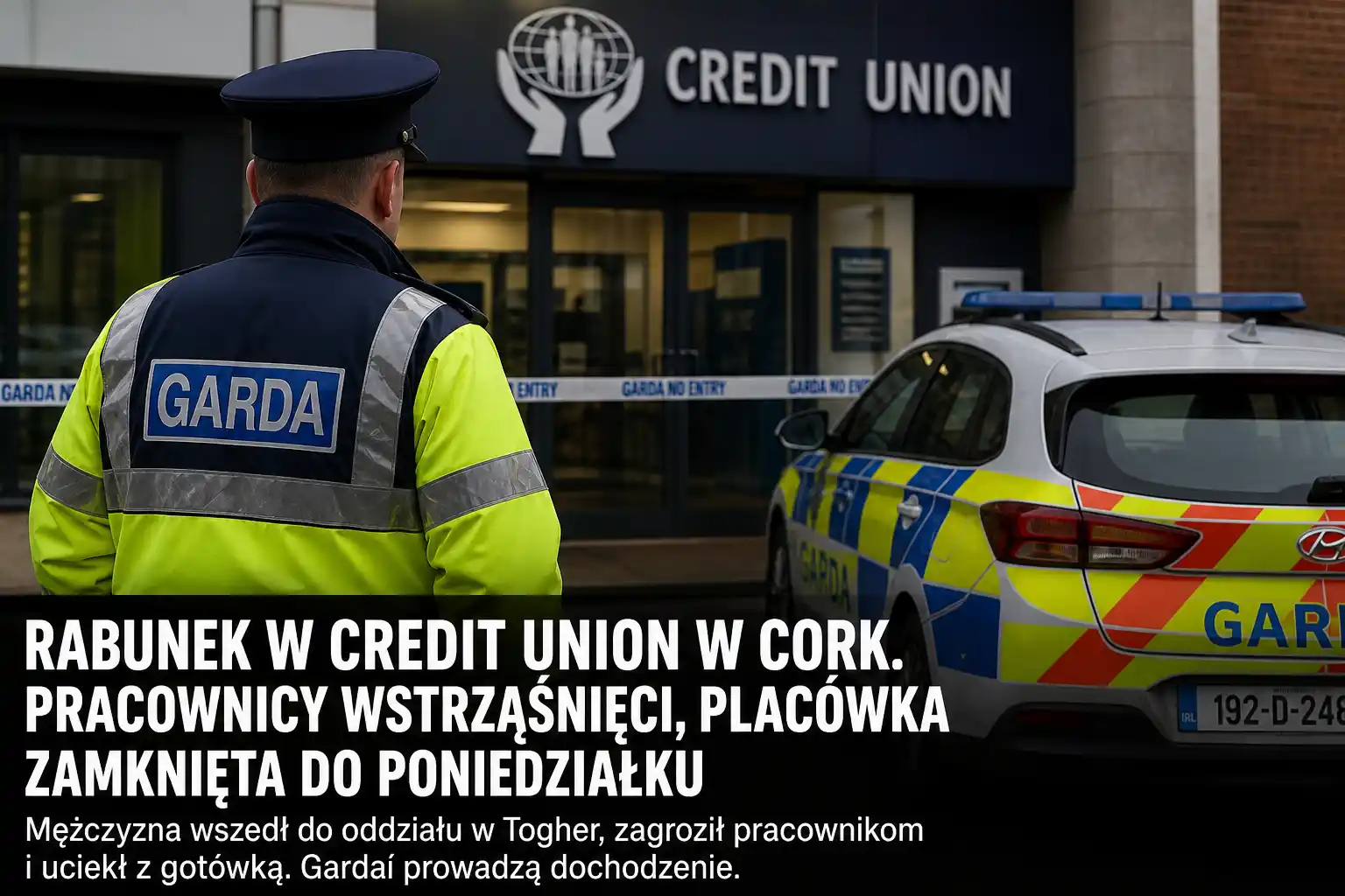 Rabunek w Credit Union w Cork. Pracownicy wstrząśnięci, placówka zamknięta do poniedziałku